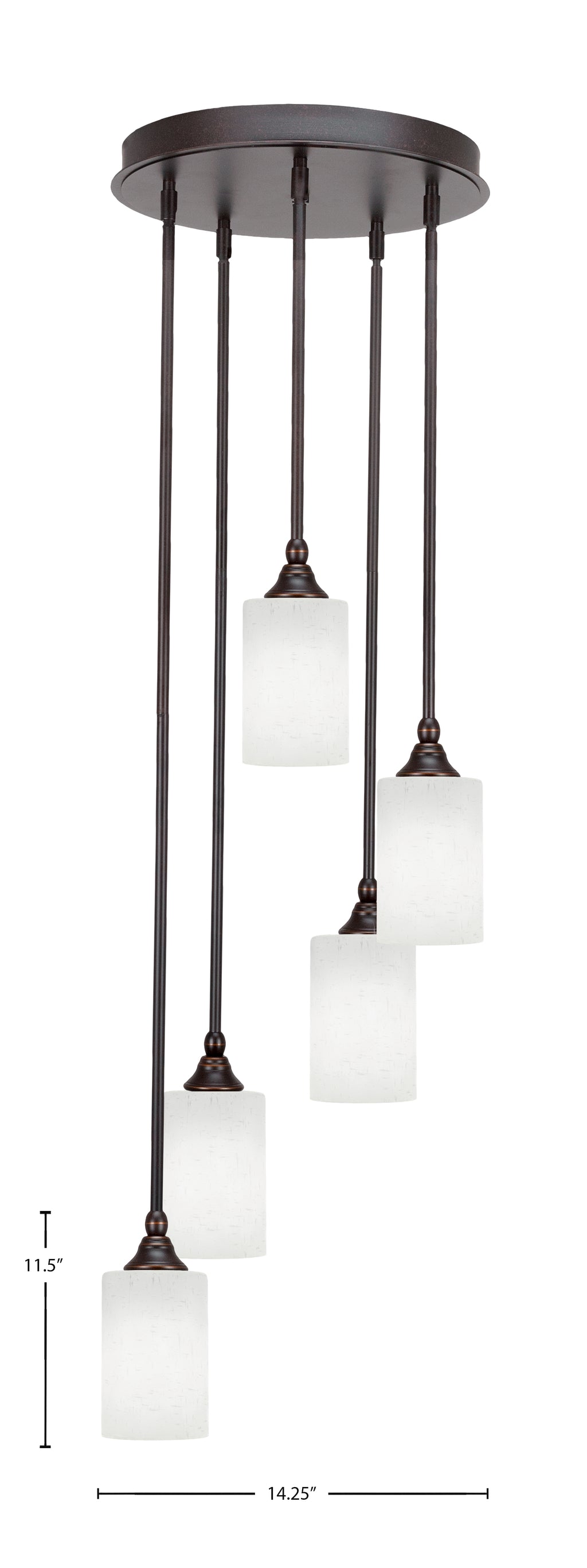 Empire Five Light Pendalier in Dark Granite with 4" White Muslin Shade