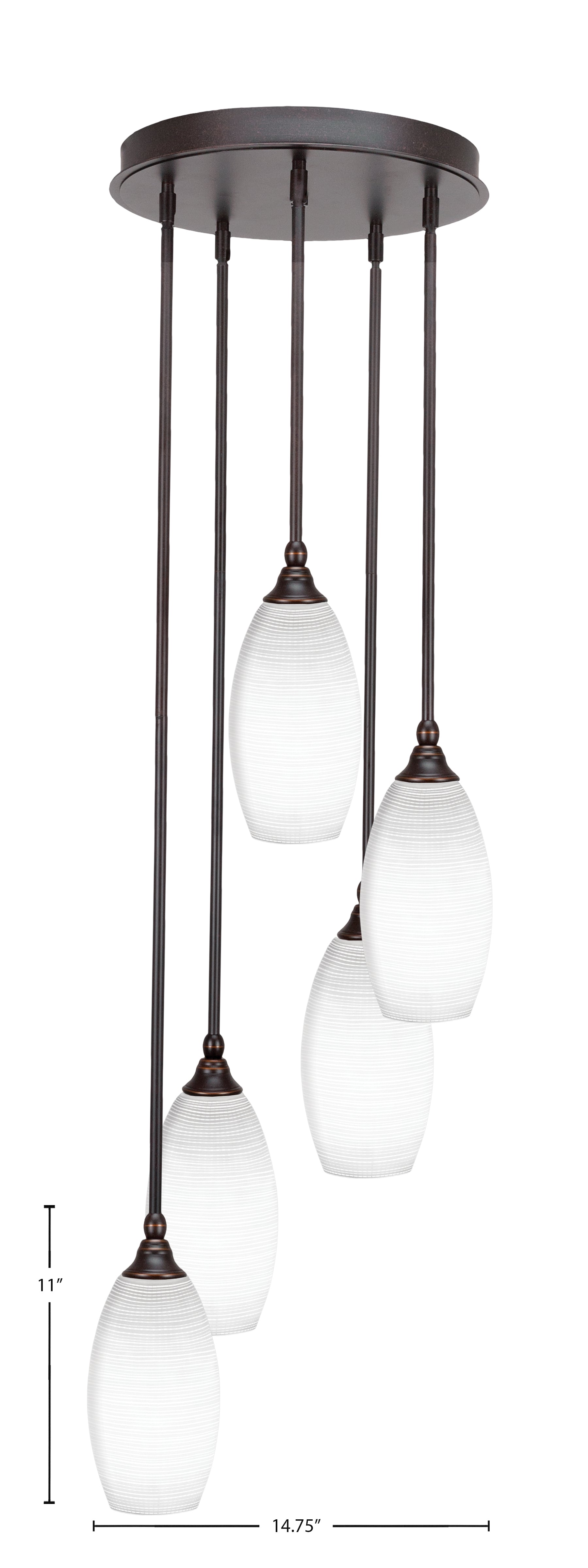 Empire Five Light Pendalier in Dark Granite with 5.5" White Matrix Shade