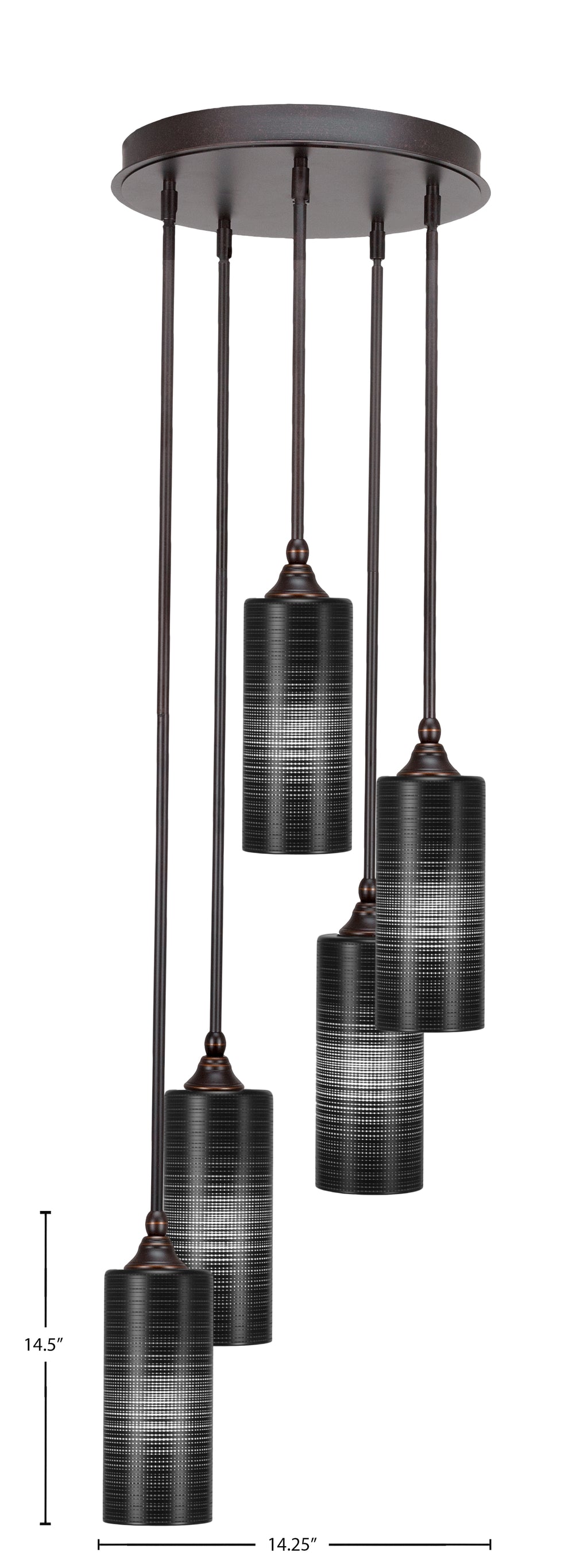 Empire Five Light Cluster Pendalier in Dark Granite with 4" Black Matrix Shade