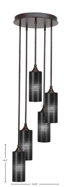 Empire Five Light Cluster Pendalier in Dark Granite with 4" Black Matrix Shade
