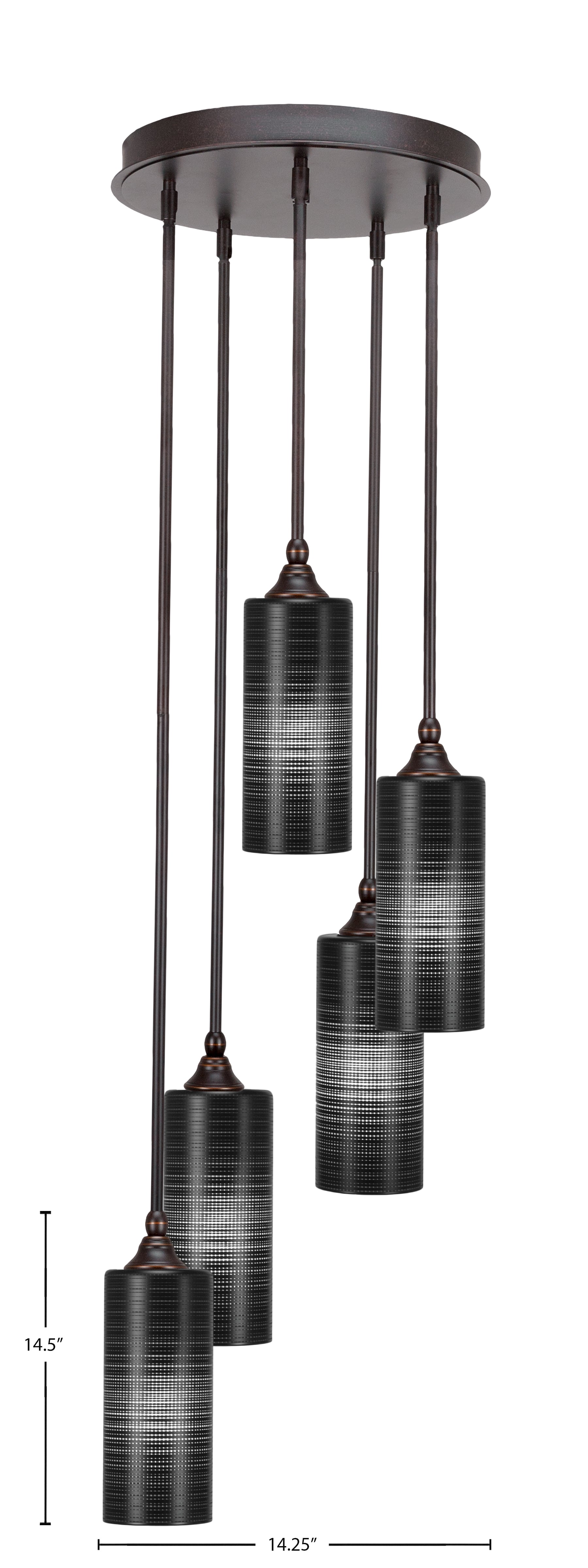 Empire Five Light Cluster Pendalier in Dark Granite with 4" Black Matrix Shade