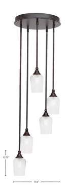 Empire Five Light Pendalier in Dark Granite with 5" Clear Textured Shade