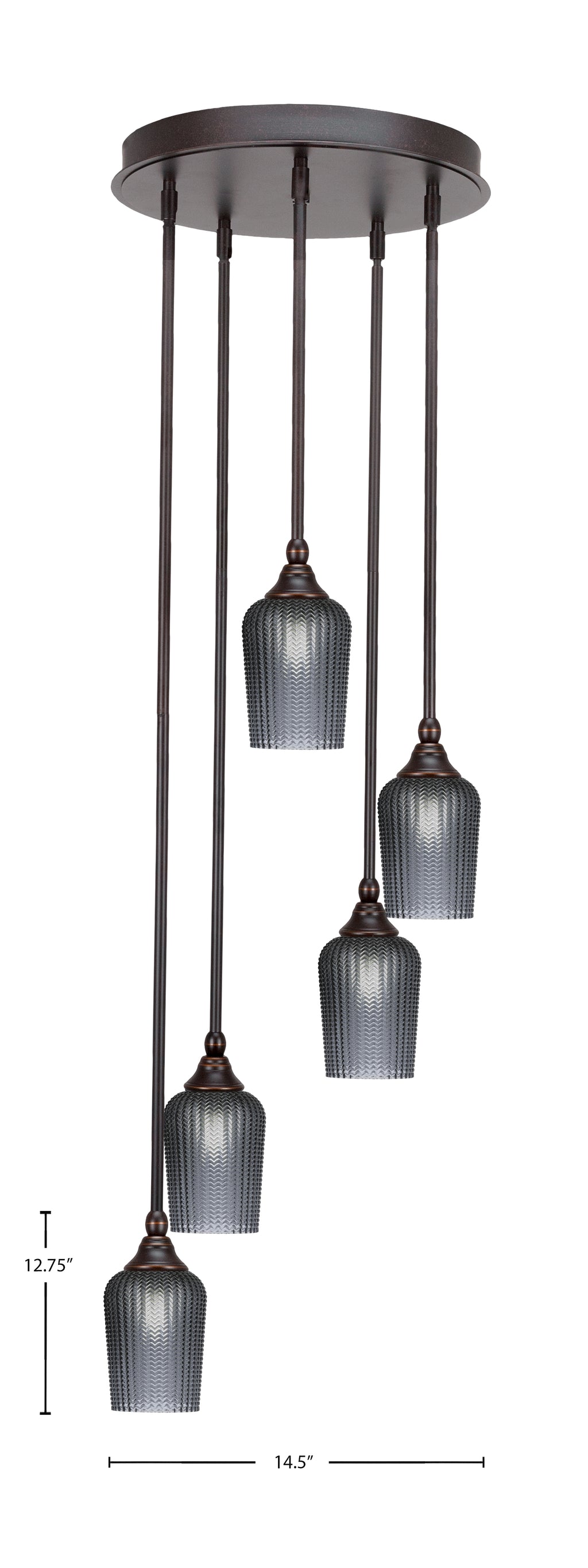 Empire Five Light Pendalier in Dark Granite with 5" Smoke Textured Shade