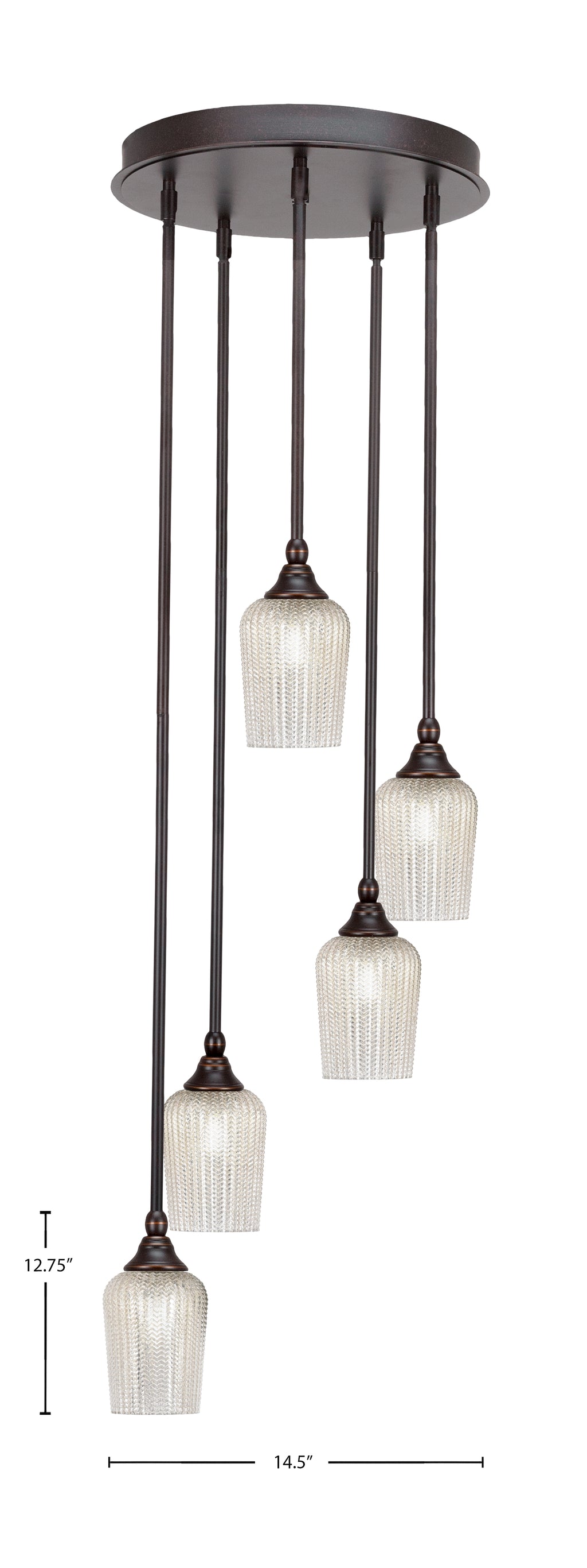 Empire Five Light Pendalier in Dark Granite with 5" Silver Textured Shade