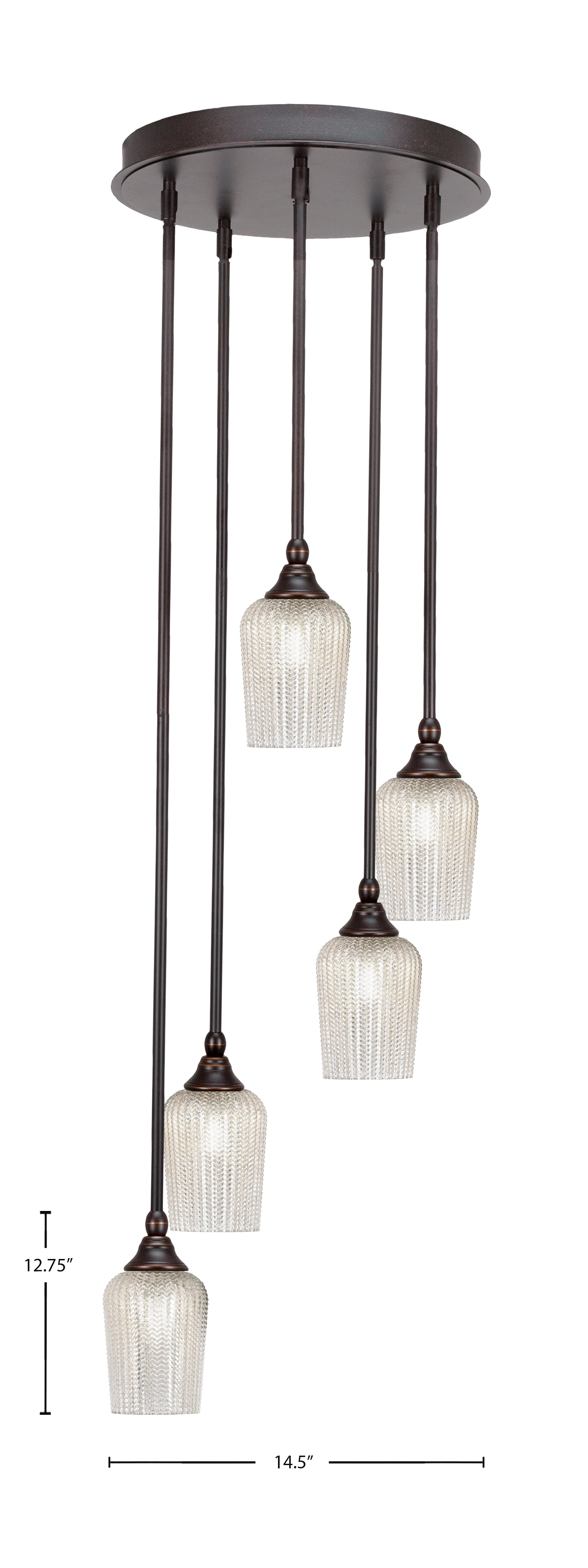 Empire Five Light Pendalier in Dark Granite with 5" Silver Textured Shade