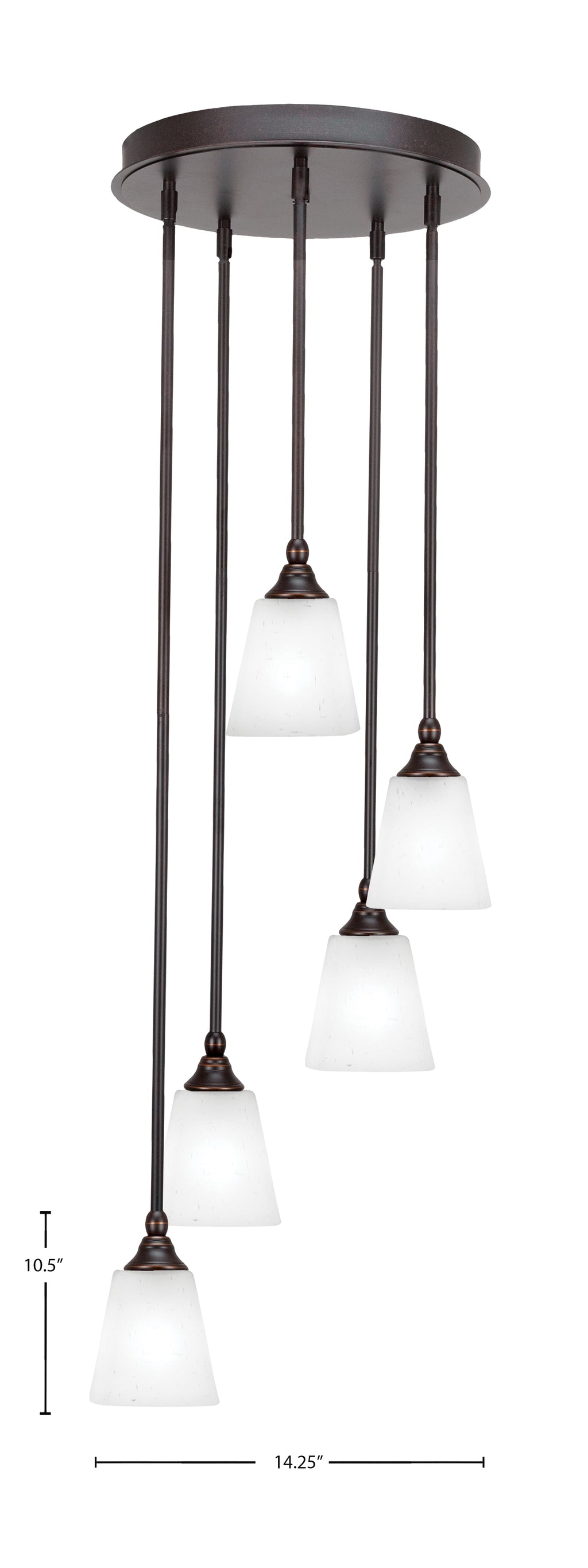 Empire Five Light Pendalier in Dark Granite with 4.5" Square White Muslin Shade
