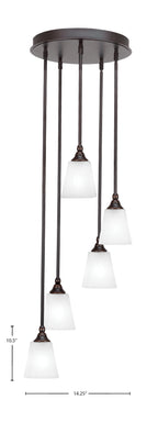 Empire Five Light Pendalier in Dark Granite with 4.5" Square White Muslin Shade
