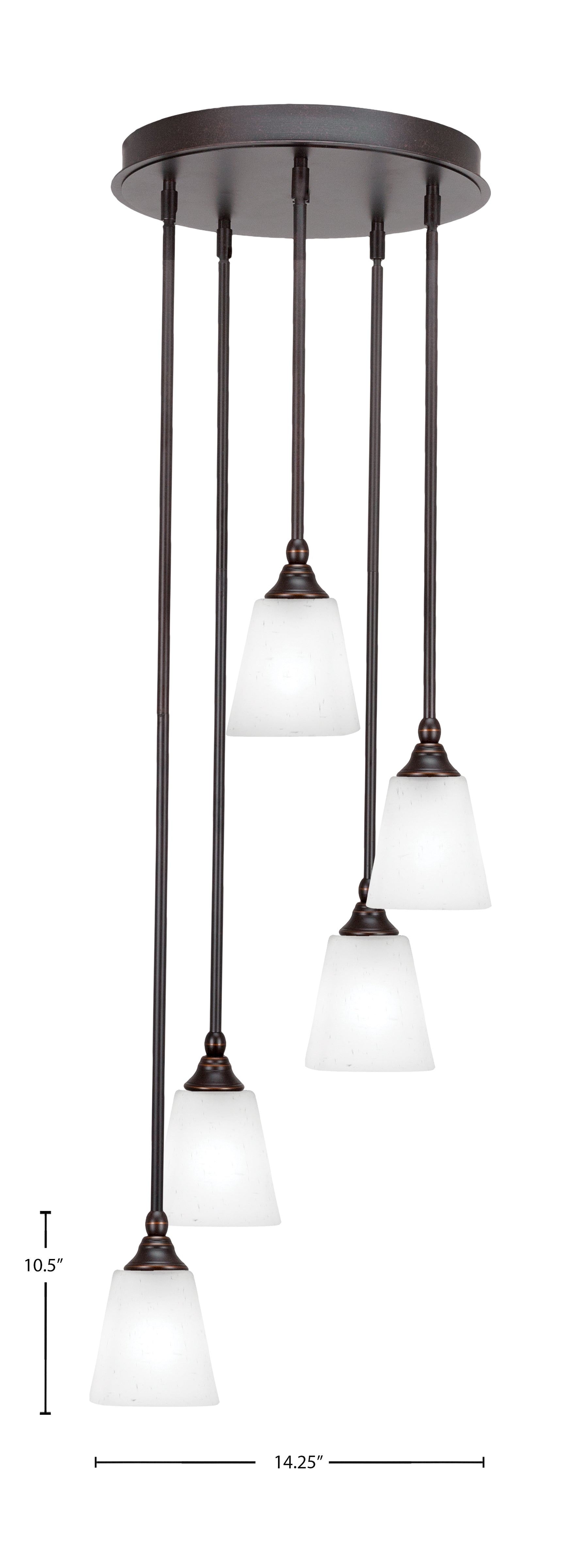 Empire Five Light Pendalier in Dark Granite with 4.5" Square White Muslin Shade