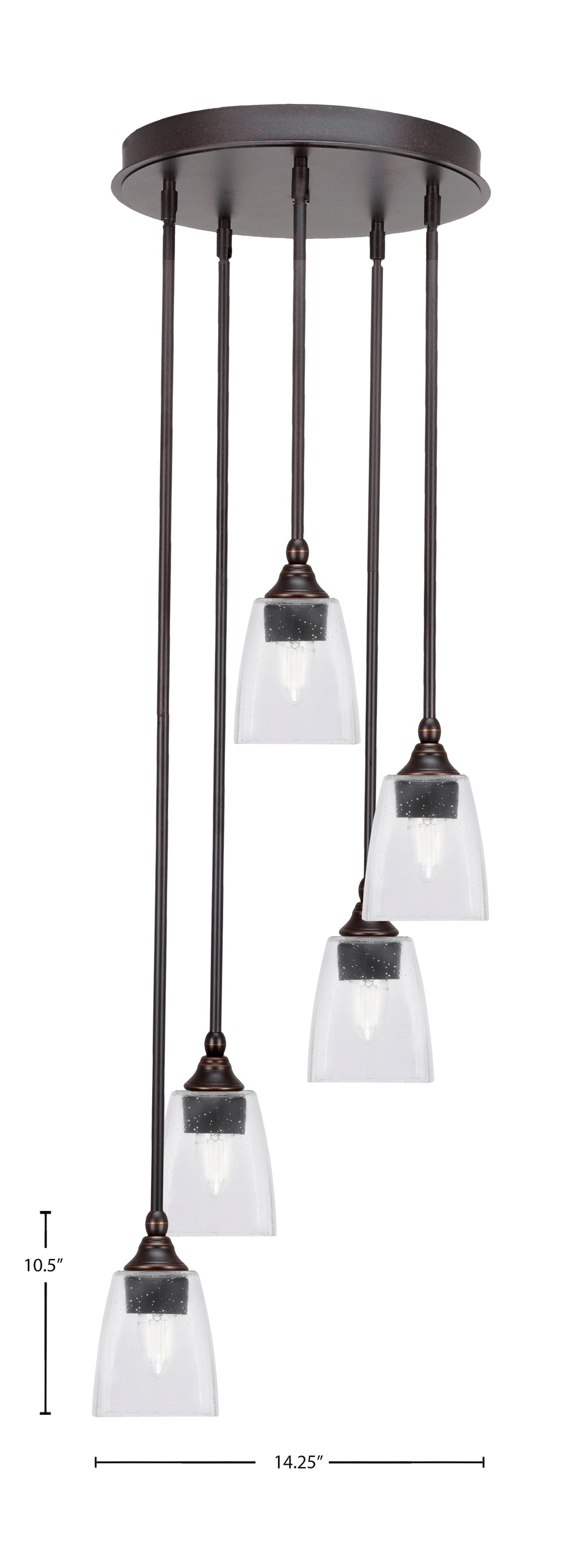 Empire Five Light Pendalier in Dark Granite with 4.5" Square Clear Bubble Shade