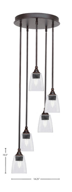 Empire Five Light Pendalier in Dark Granite with 4.5" Square Clear Bubble Shade
