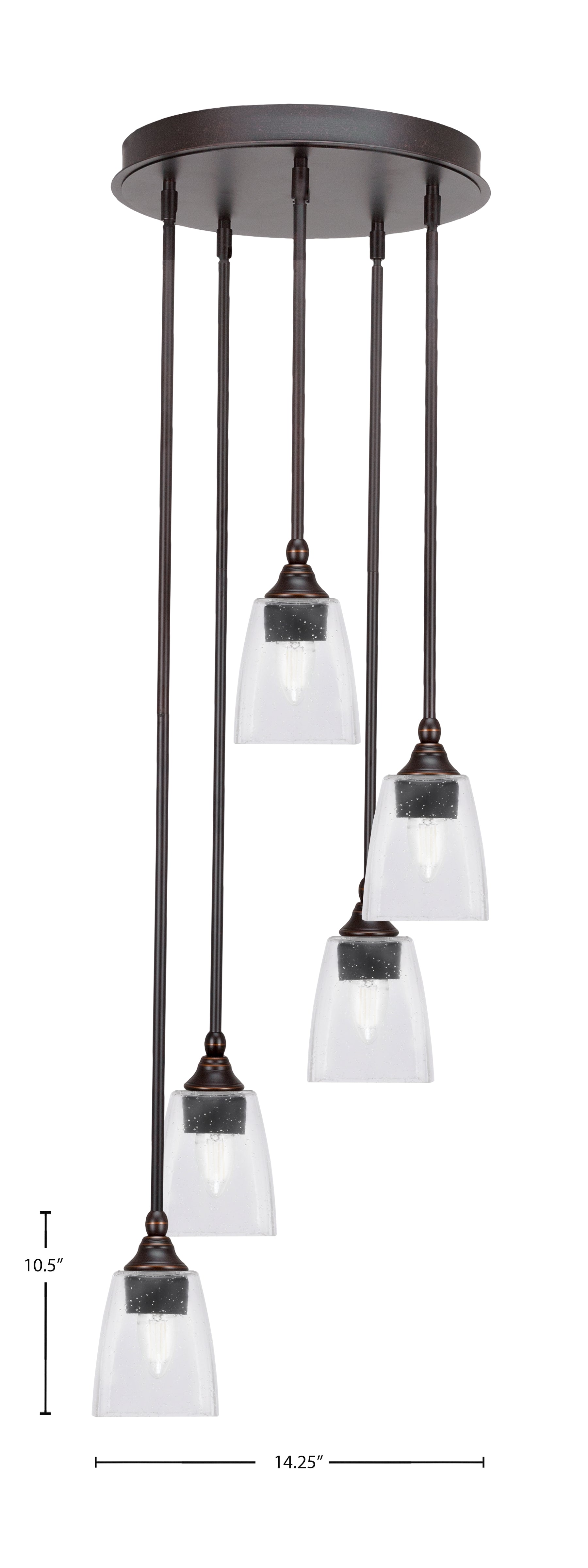 Empire Five Light Pendalier in Dark Granite with 4.5" Square Clear Bubble Shade