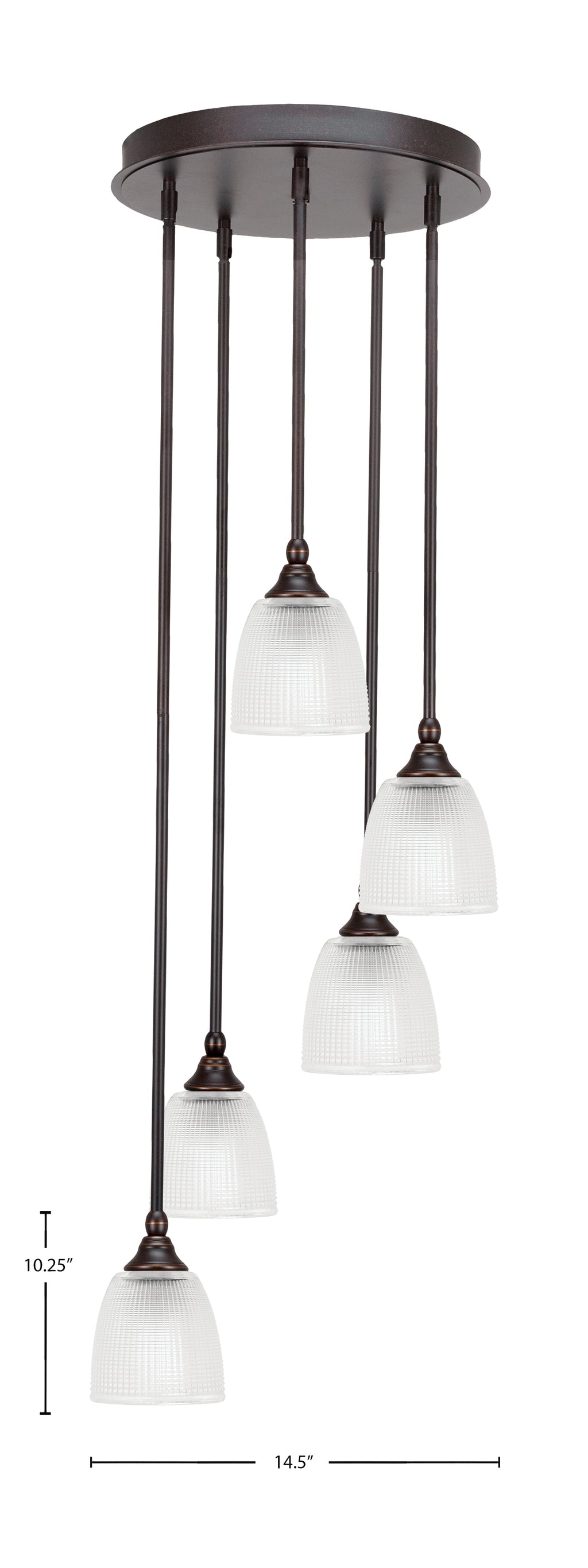 Empire Five Light Cluster Pendalier in Dark Granite with 5" Clear Ribbed Shade