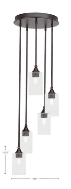 Empire Five Light Pendalier in Dark Granite with 4" Square Clear Bubble Shade