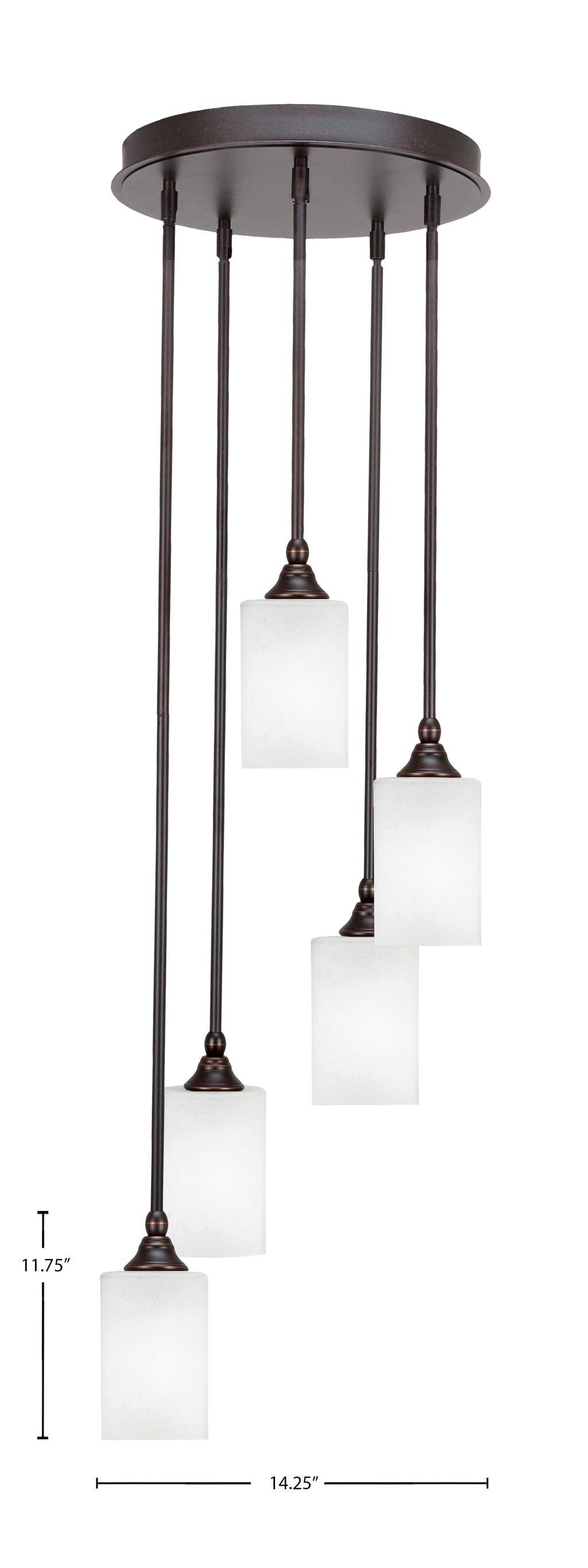 Empire Five Light Pendalier in Dark Granite with 4" Square White Muslin Shade
