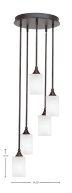 Empire Five Light Pendalier in Dark Granite with 4" Square White Muslin Shade