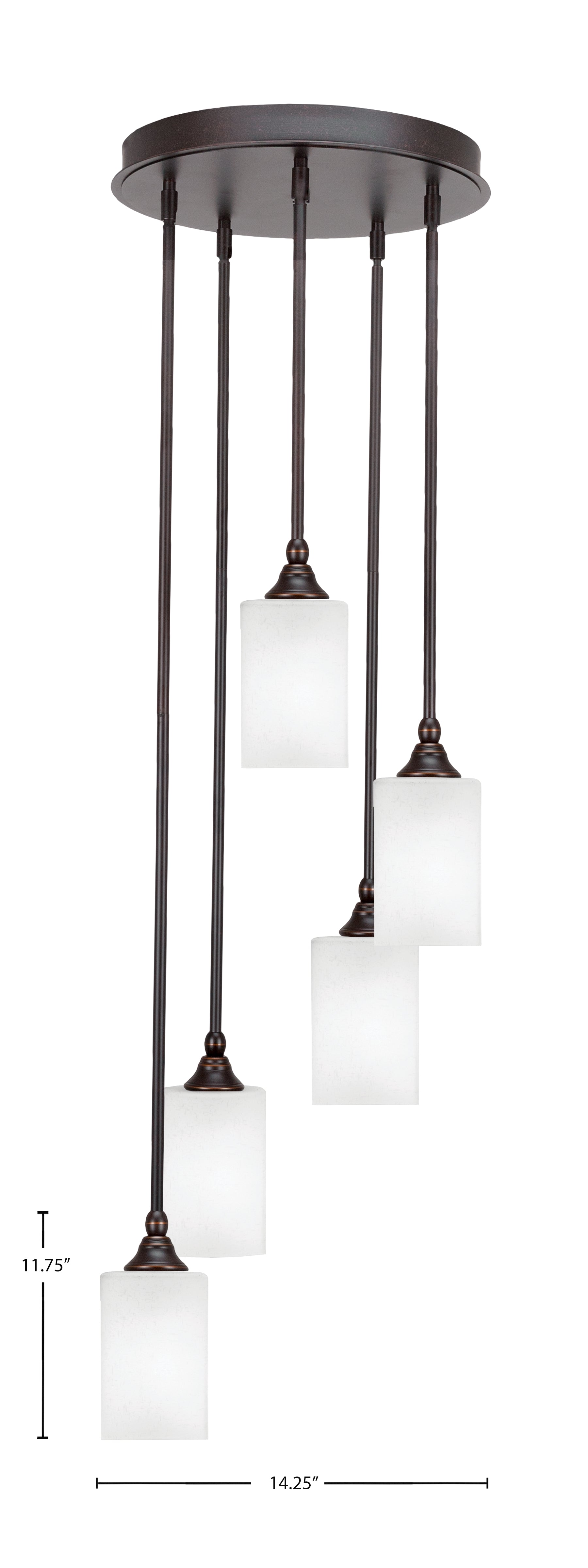 Empire Five Light Pendalier in Dark Granite with 4" Square White Muslin Shade