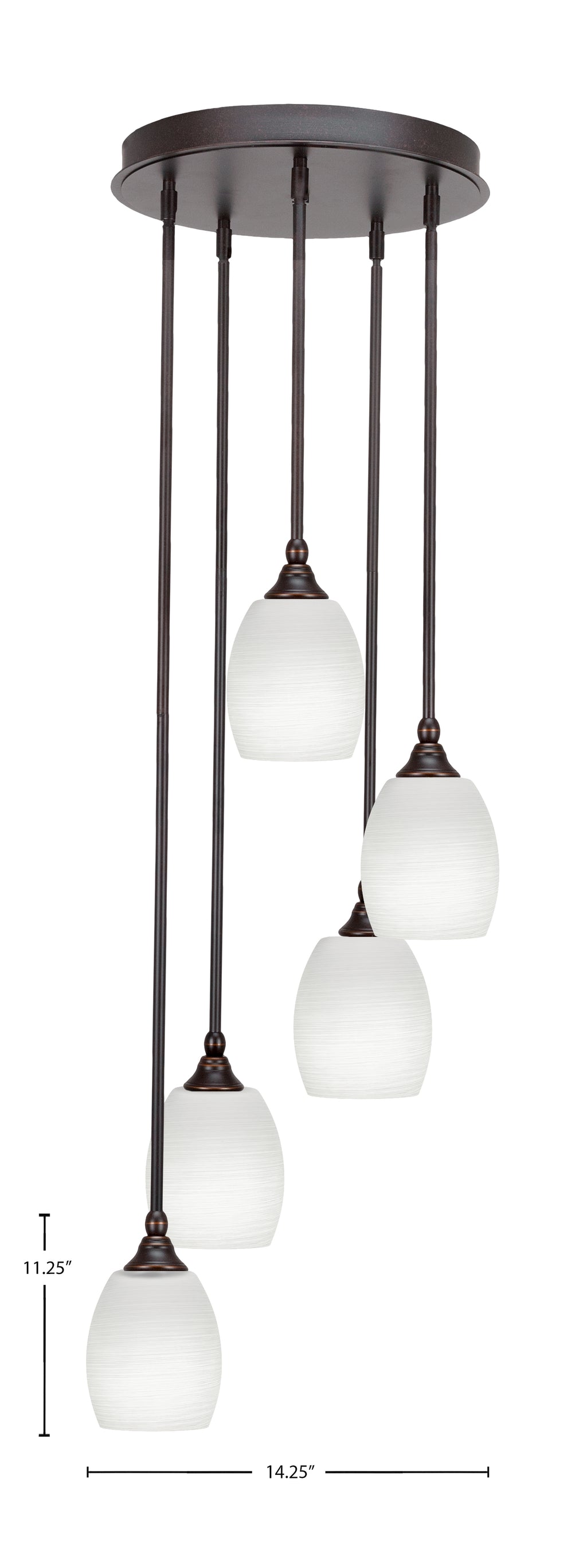 Empire Five Light Pendalier in Dark Granite with 5" White Linen Shade