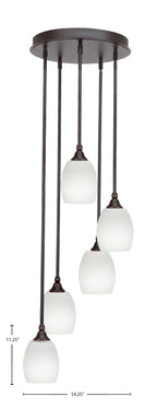 Empire Five Light Pendalier in Dark Granite with 5" White Linen Shade