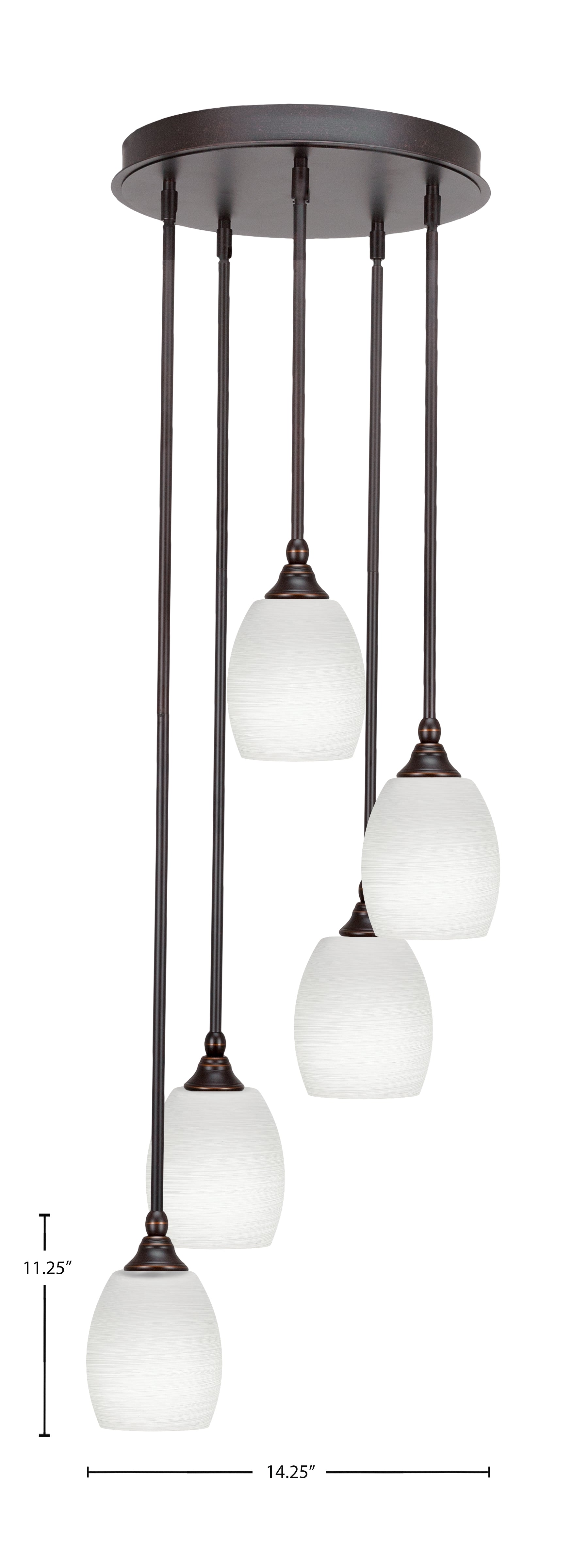 Empire Five Light Pendalier in Dark Granite with 5" White Linen Shade
