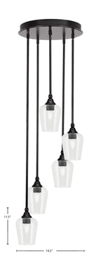 Empire Five Light Pendalier in Espresso with 5" Clear Bubble Shade