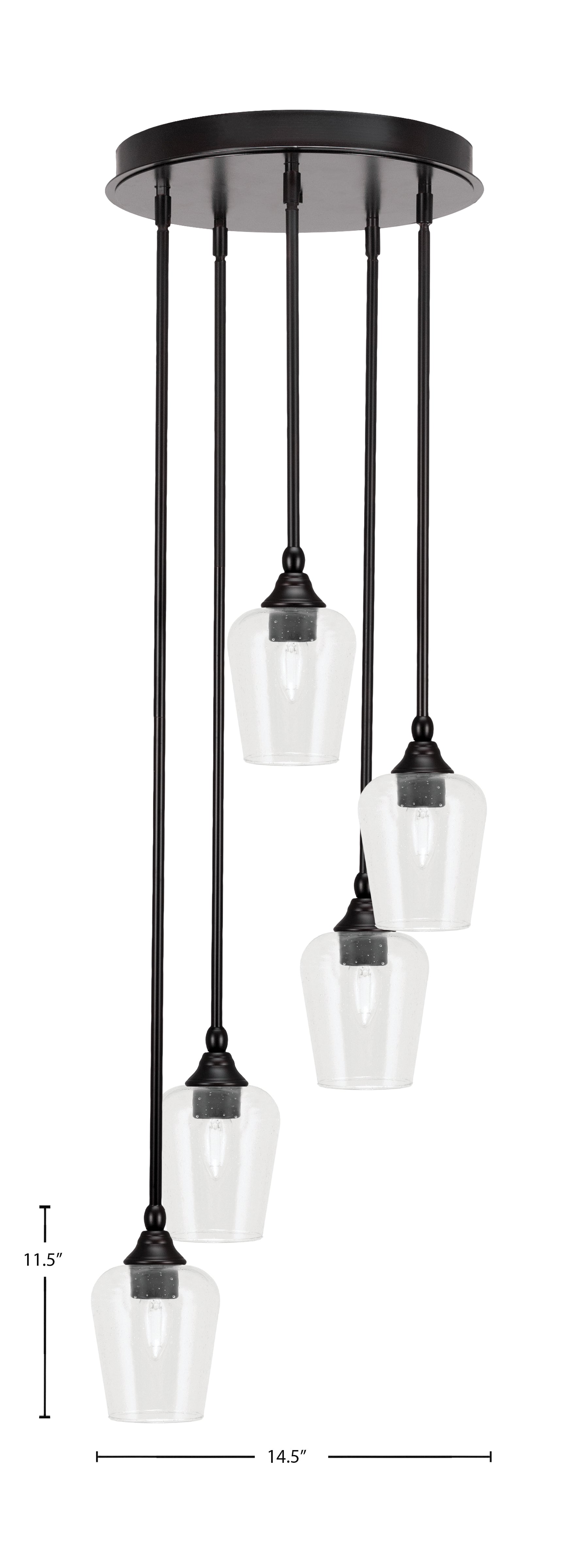 Empire Five Light Pendalier in Espresso with 5" Clear Bubble Shade
