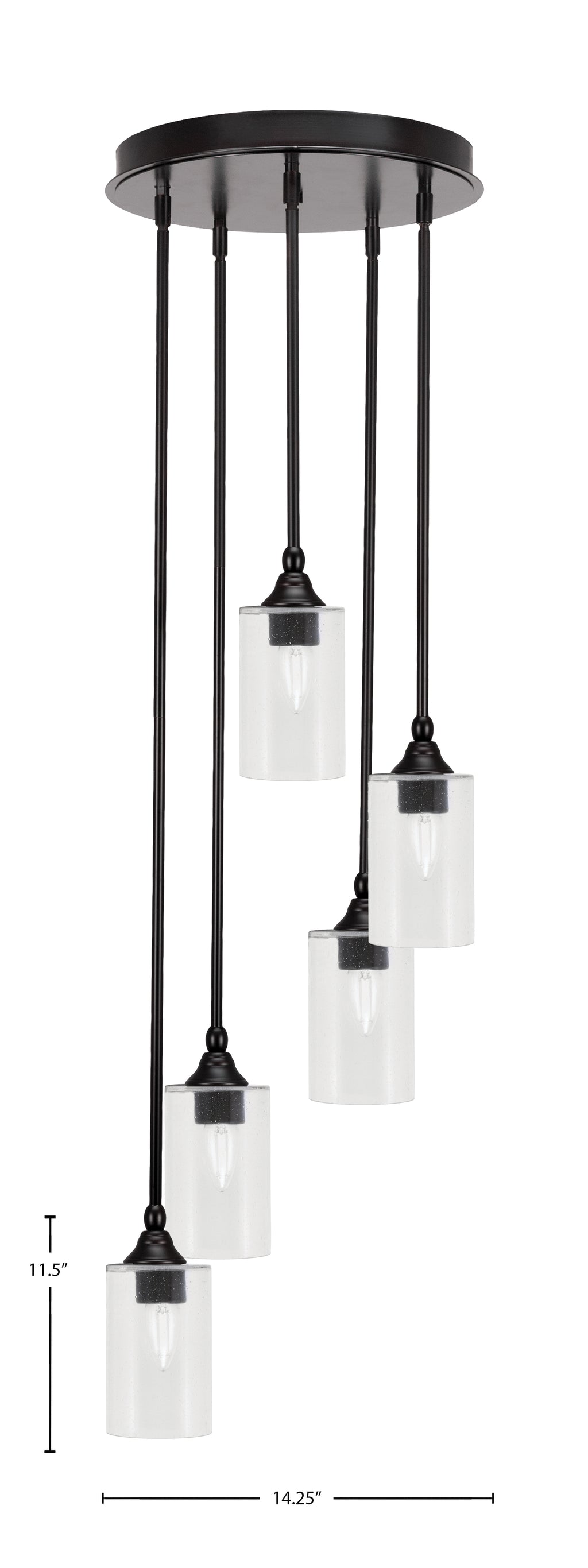 Empire Five Light Pendalier in Espresso with 4" Clear Bubble Shade