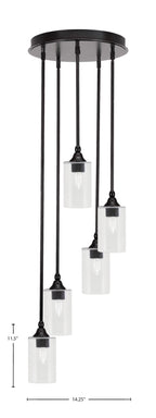 Empire Five Light Pendalier in Espresso with 4" Clear Bubble Shade
