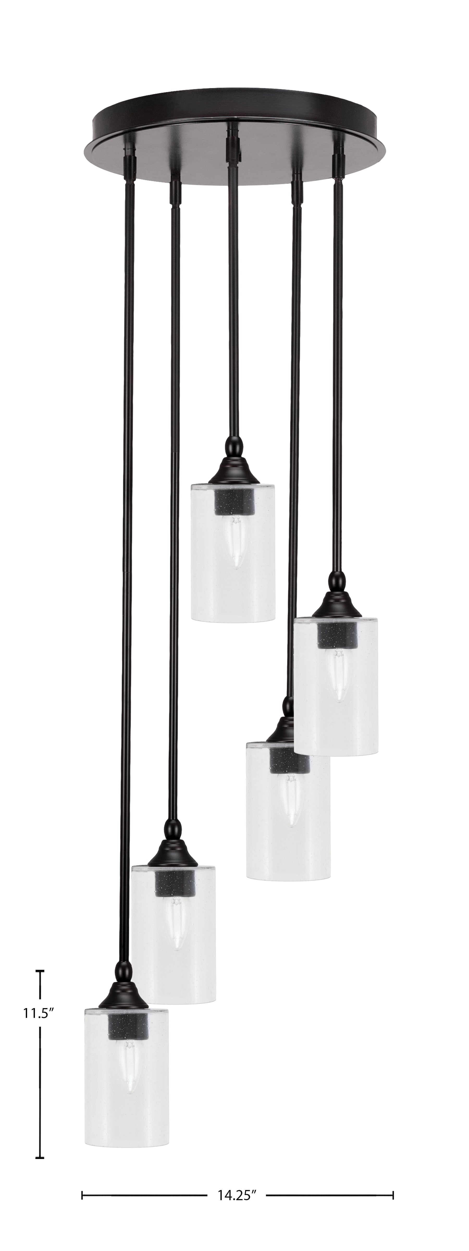 Empire Five Light Pendalier in Espresso with 4" Clear Bubble Shade