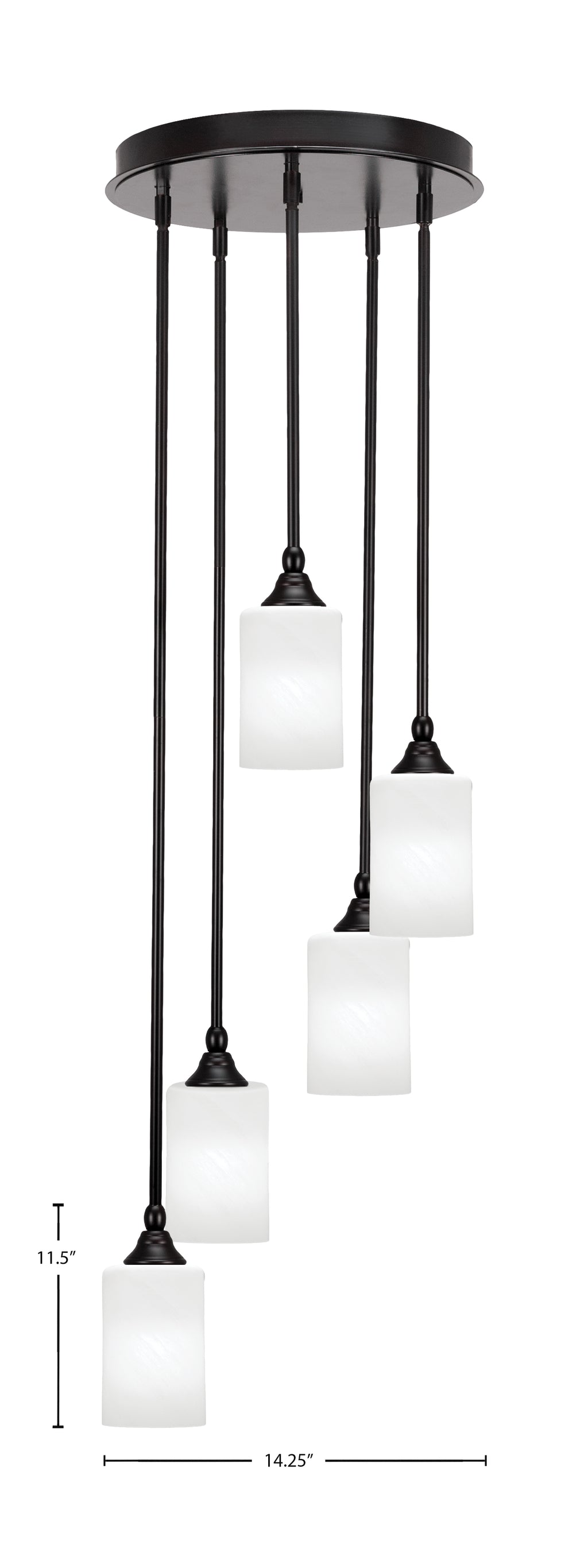 Empire Five Light Pendalier in Espresso with 4" White Marble Shade