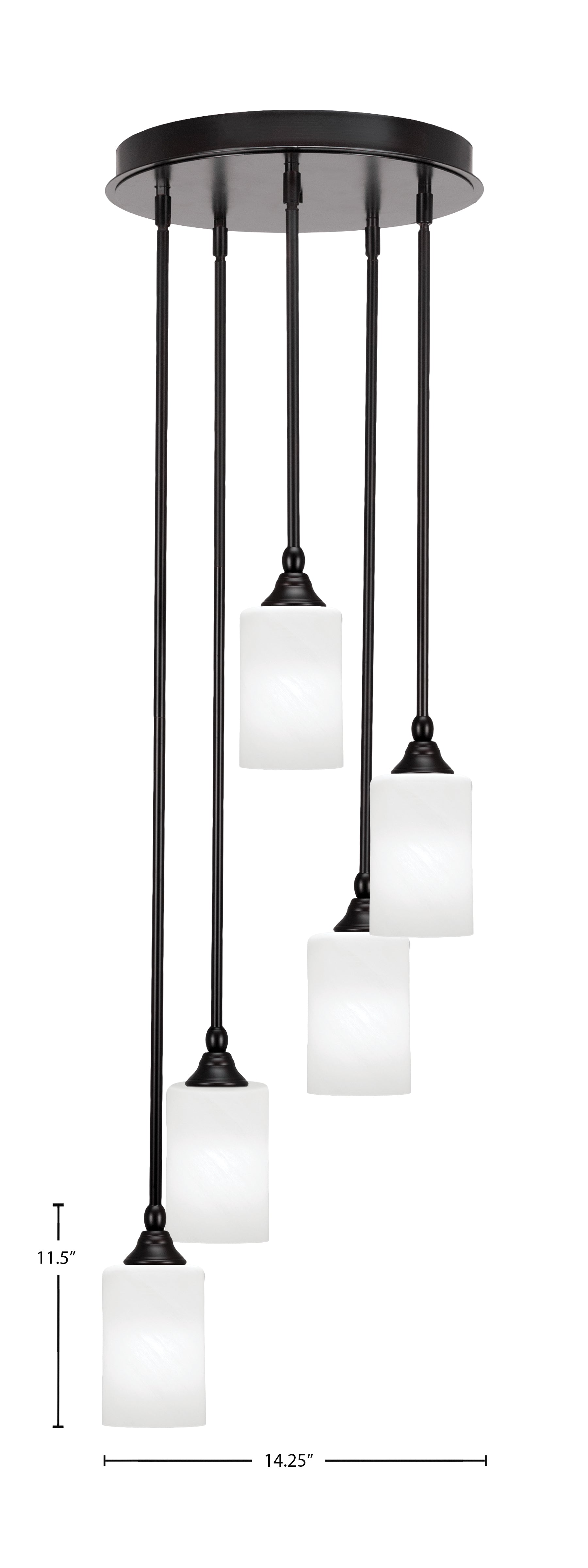 Empire Five Light Pendalier in Espresso with 4" White Marble Shade