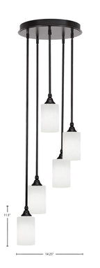 Empire Five Light Pendalier in Espresso with 4" White Muslin Shade