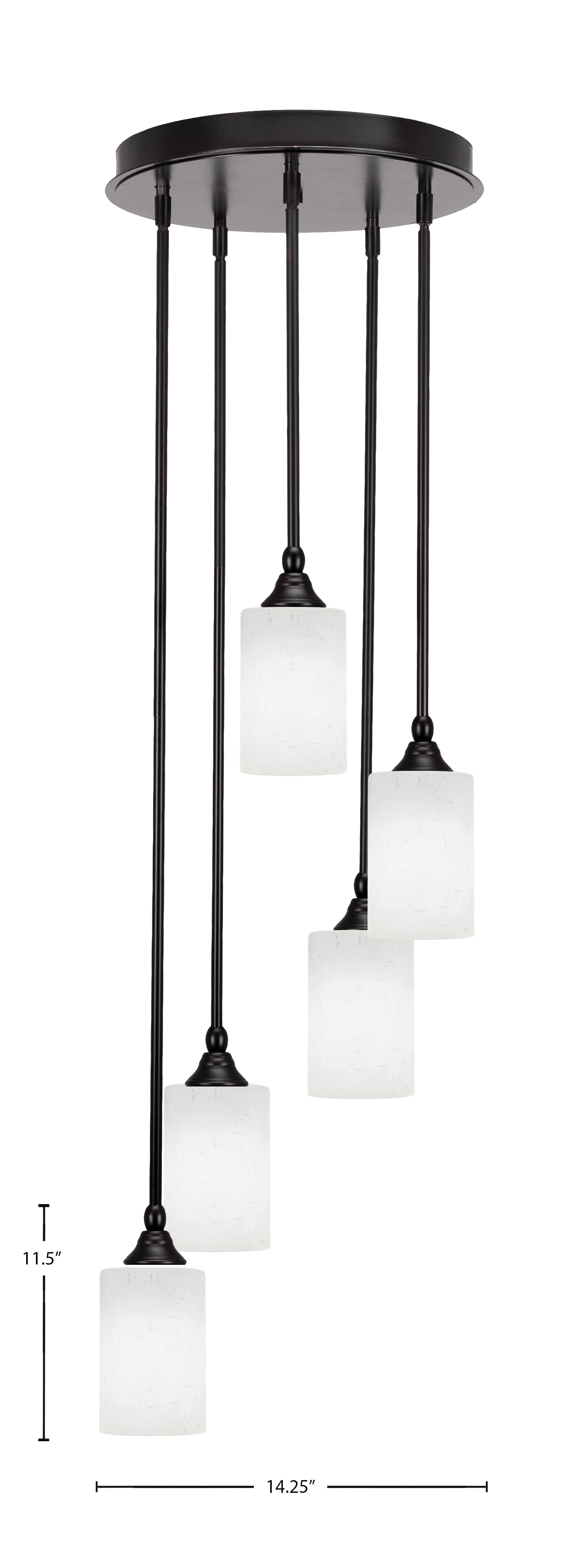 Empire Five Light Pendalier in Espresso with 4" White Muslin Shade