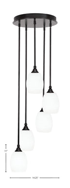 Empire Five Light Pendalier in Espresso with 5" White Matrix Shade