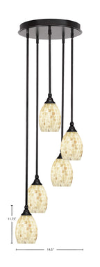 Empire Five Light Pendalier in Espresso with 5" Ivory Glaze Seashell Shade
