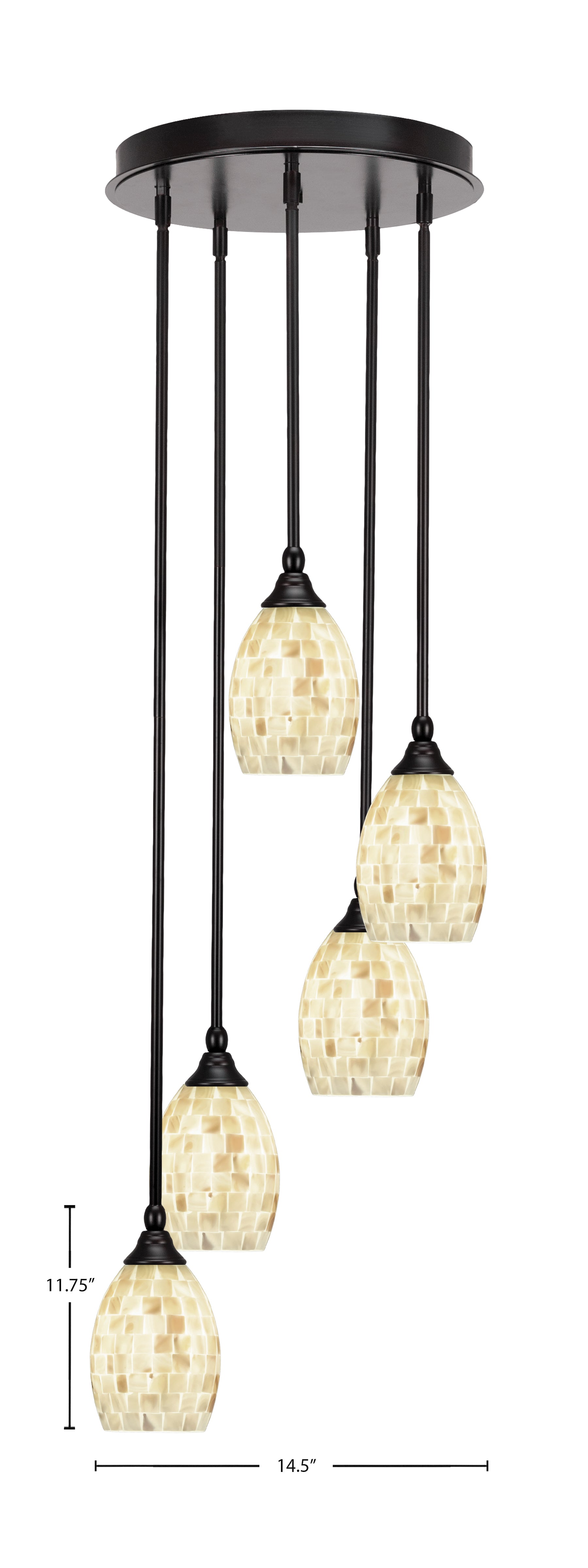 Empire Five Light Pendalier in Espresso with 5" Ivory Glaze Seashell Shade