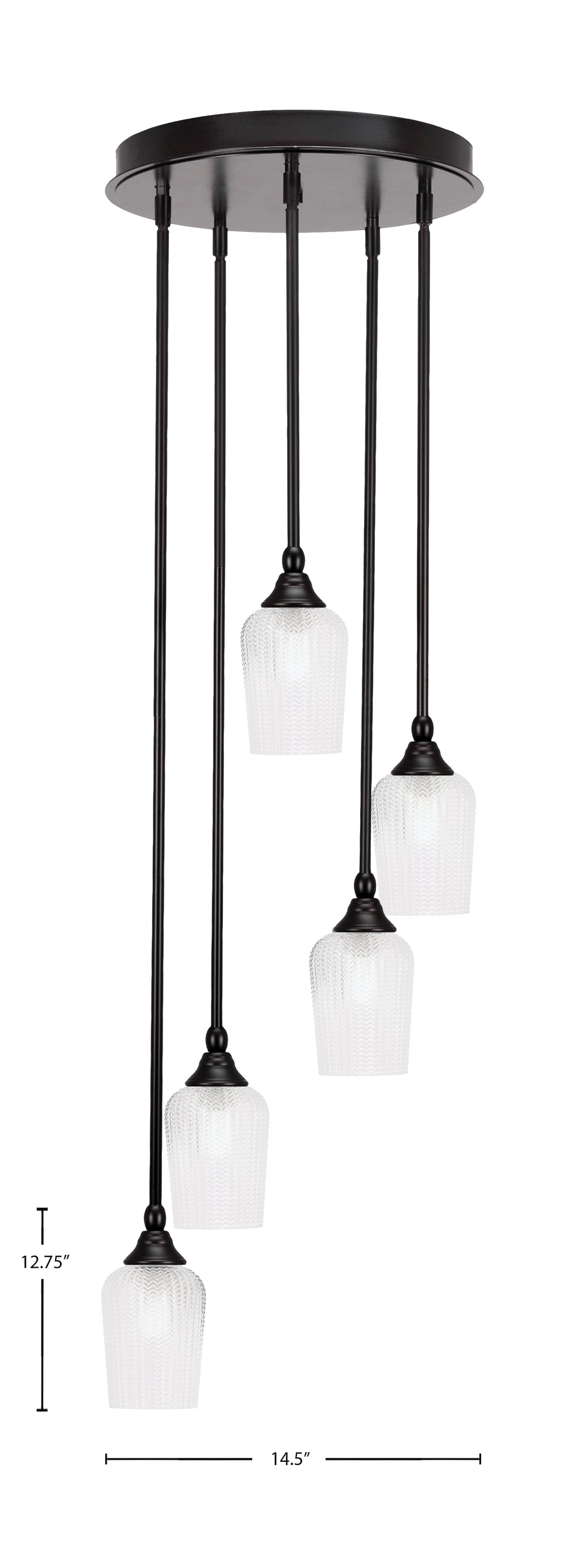 Empire Five Light Pendalier in Espresso with 5" Clear Textured Shade