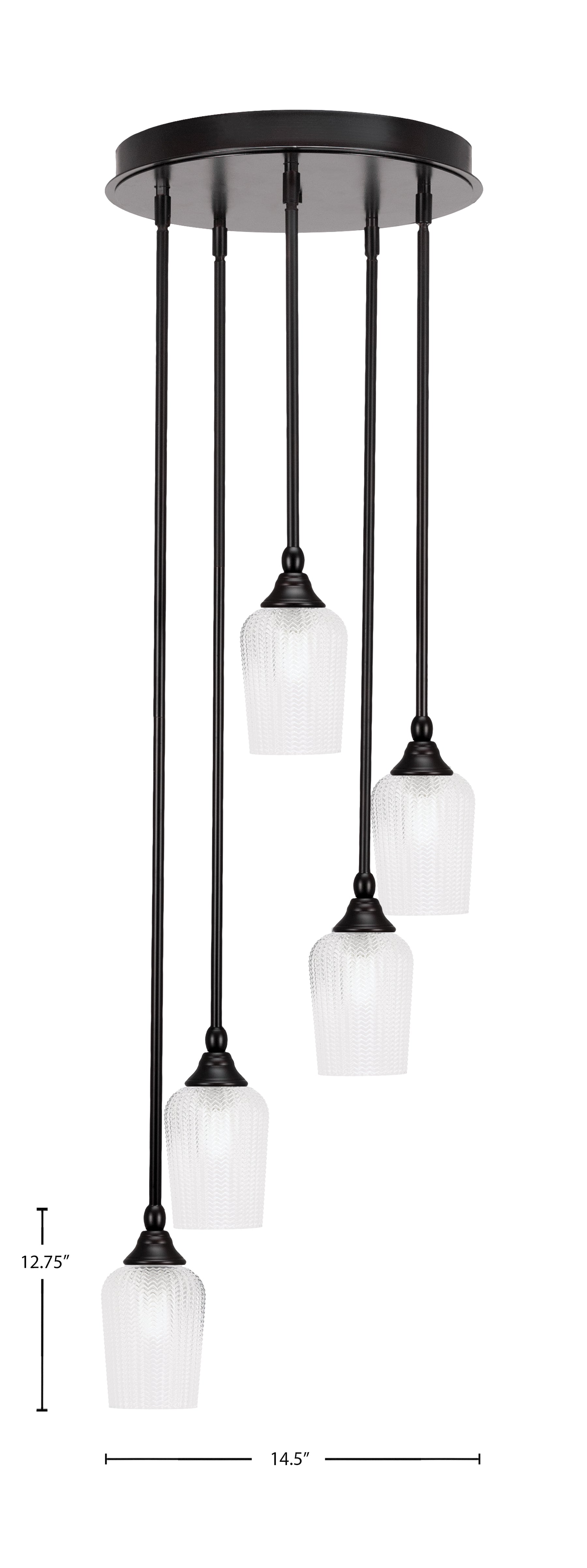 Empire Five Light Pendalier in Espresso with 5" Clear Textured Shade