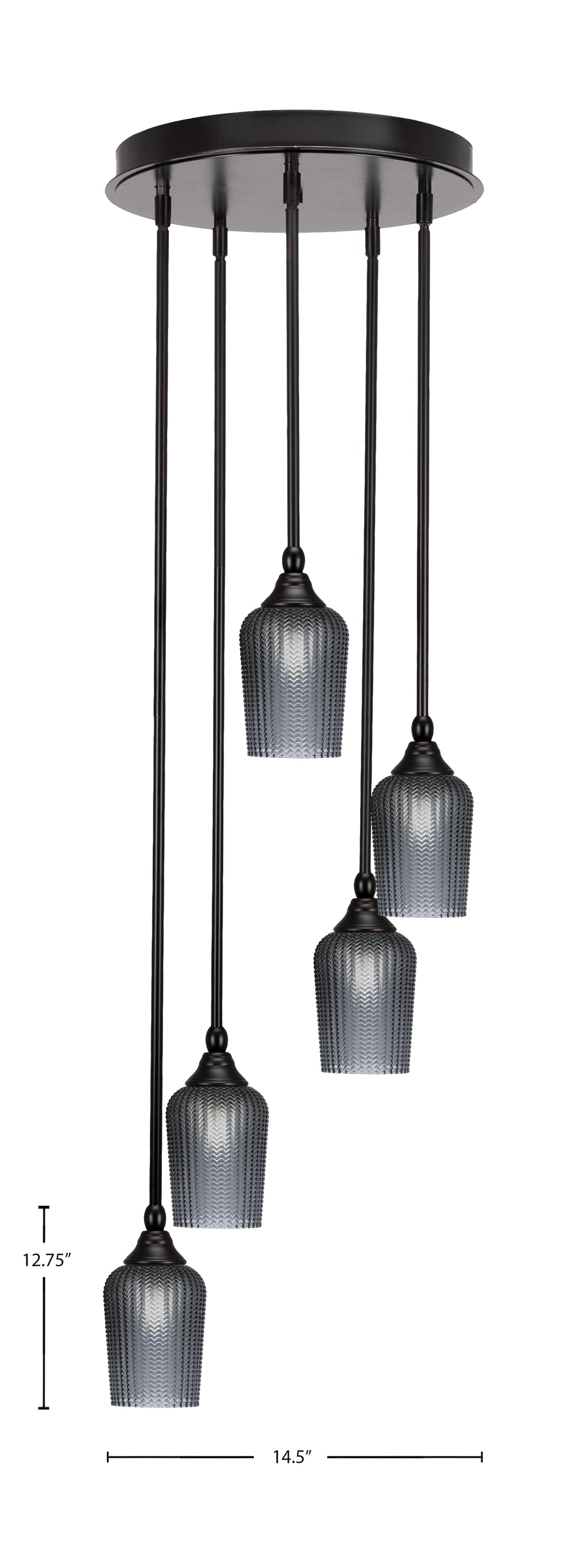 Empire Five Light Pendalier in Espresso with 5" Smoke Textured Shade
