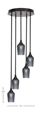 Empire Five Light Pendalier in Espresso with 5" Smoke Textured Shade