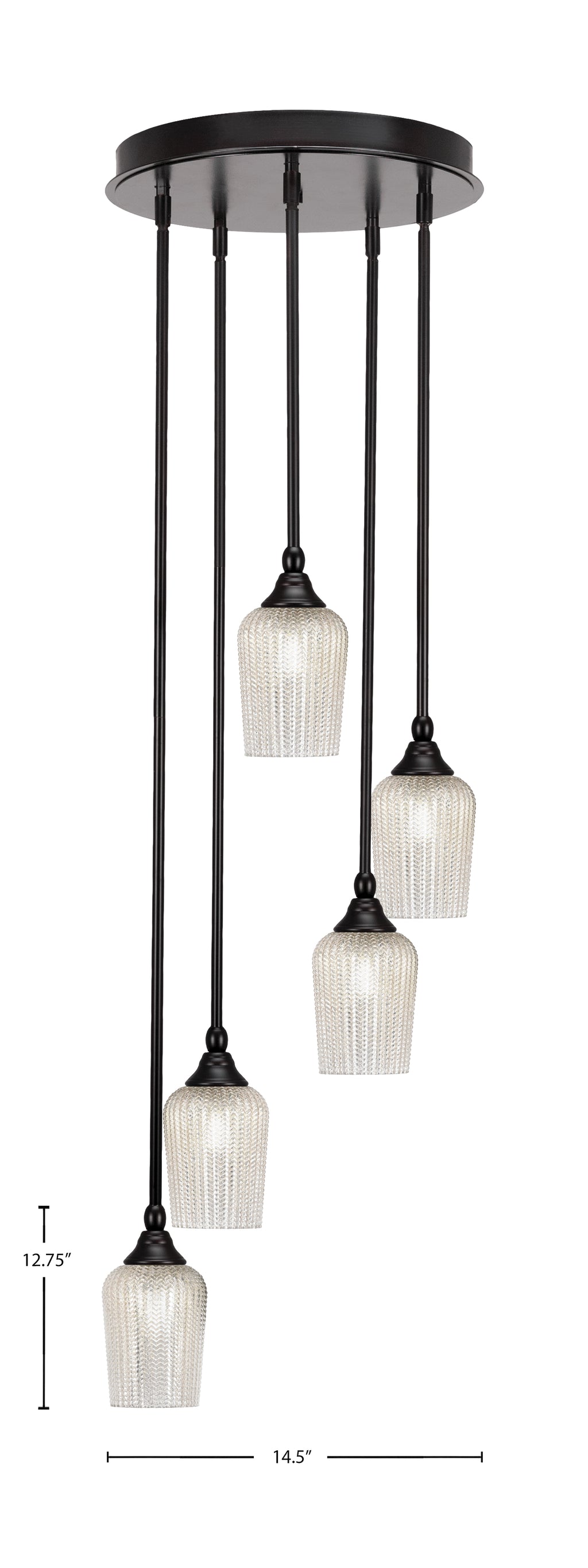Empire Five Light Pendalier in Espresso with 5" Silver Textured Shade