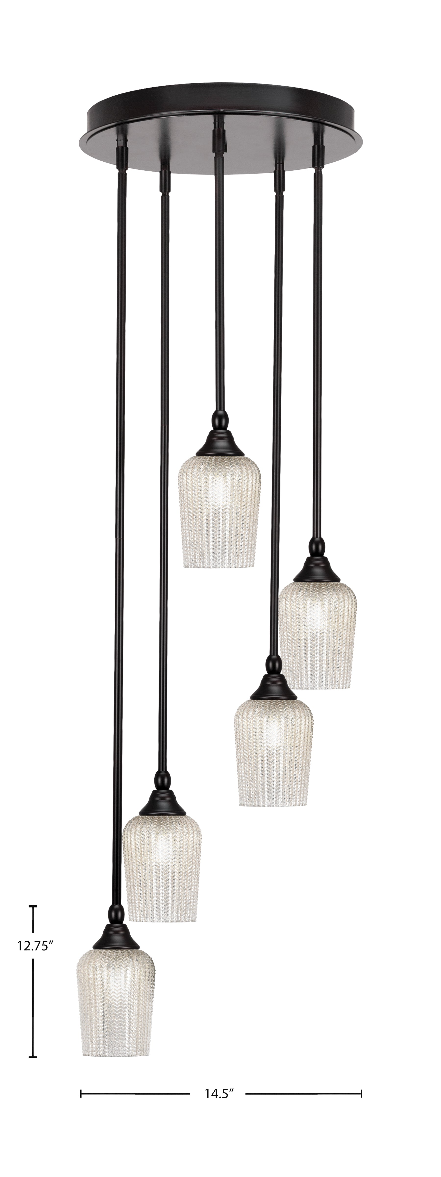 Empire Five Light Pendalier in Espresso with 5" Silver Textured Shade