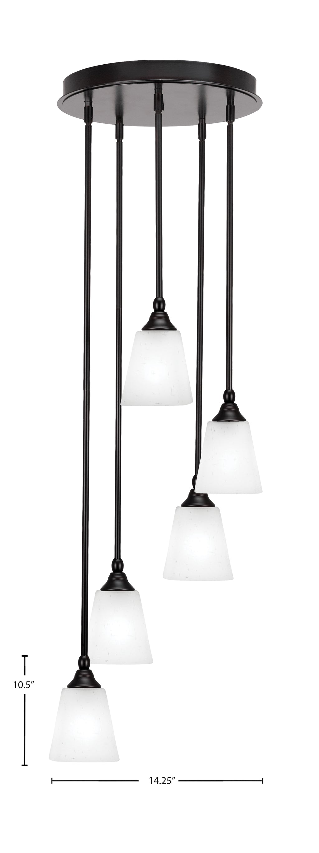 Empire Five Light Pendalier in Espresso with 4.5" Square White Muslin Shade