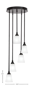 Empire Five Light Pendalier in Espresso with 4.5" Square White Muslin Shade