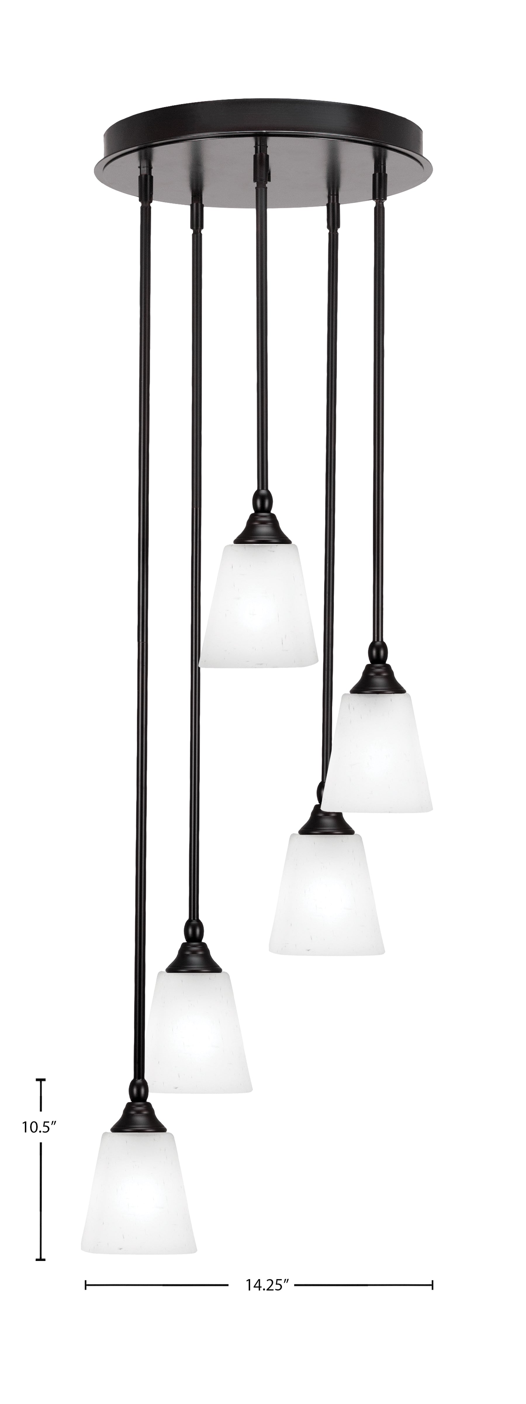 Empire Five Light Pendalier in Espresso with 4.5" Square White Muslin Shade