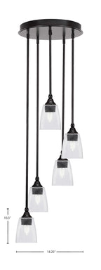 Empire Five Light Pendalier in Espresso with 4.5" Square Clear Bubble Shade