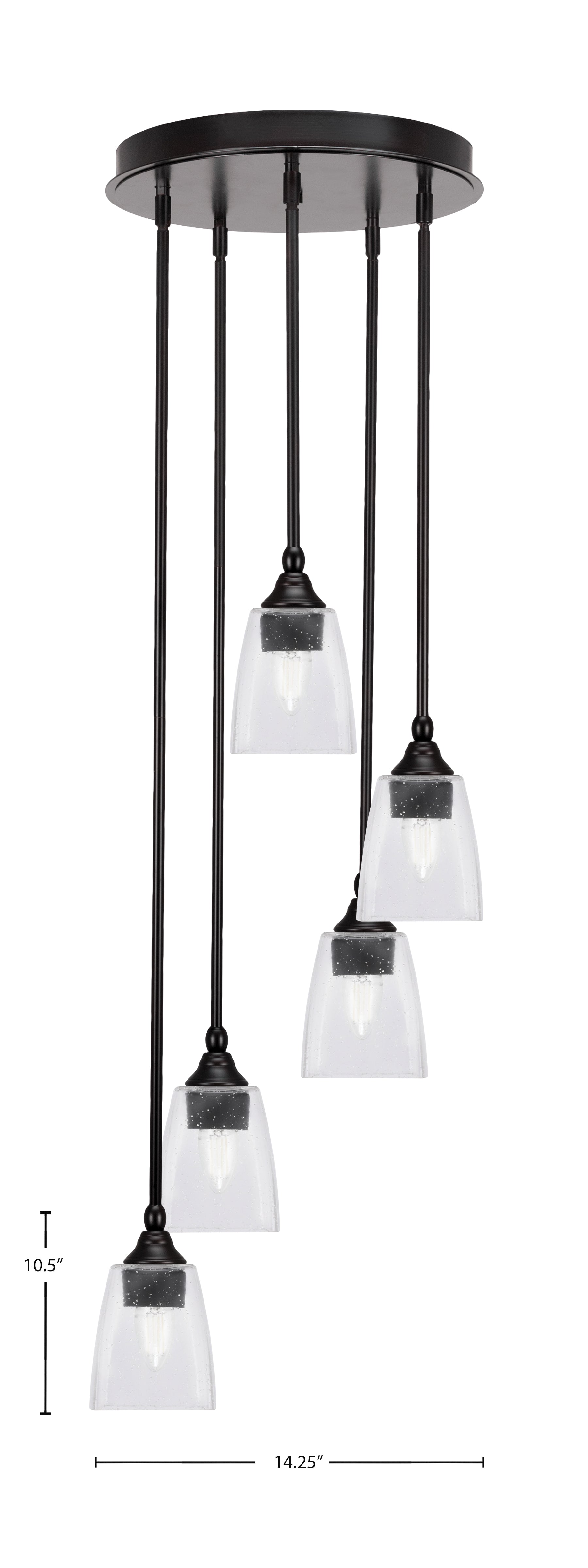 Empire Five Light Pendalier in Espresso with 4.5" Square Clear Bubble Shade