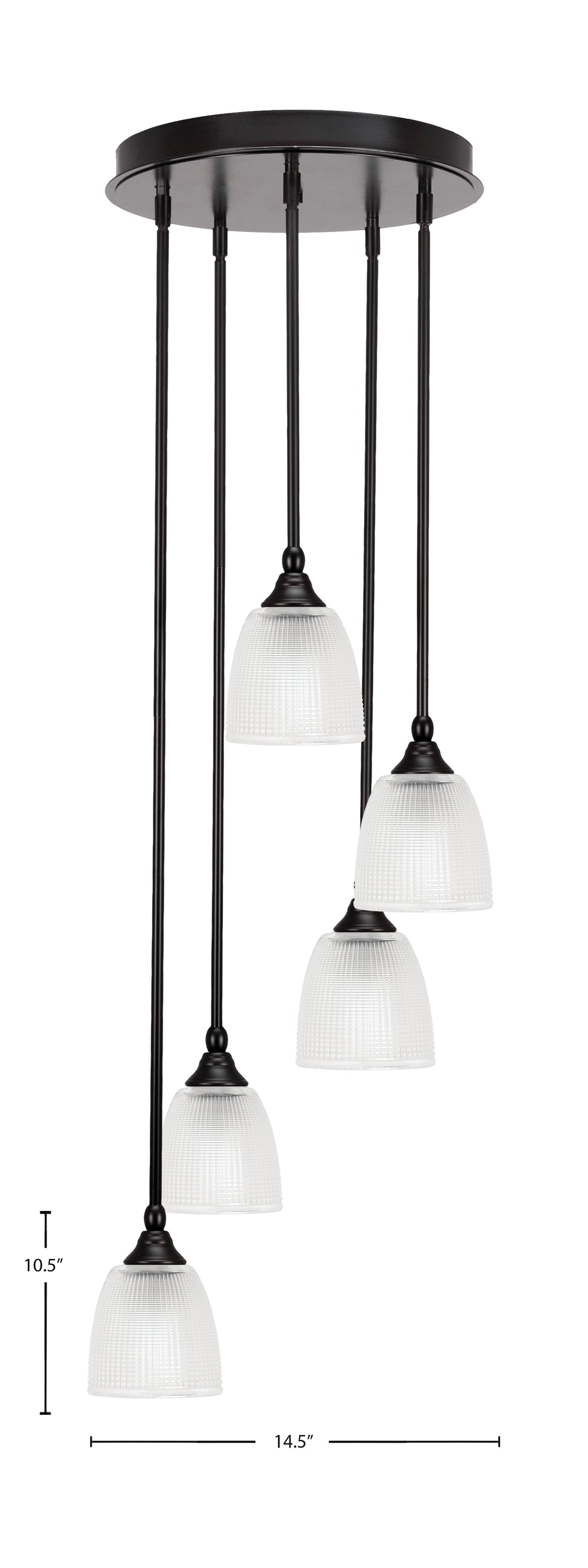 Empire Five Light Pendalier in Espresso with 5" Clear Ribbed Shade