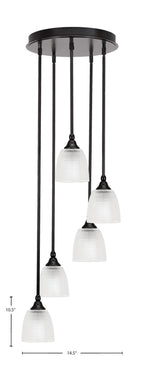 Empire Five Light Pendalier in Espresso with 5" Clear Ribbed Shade