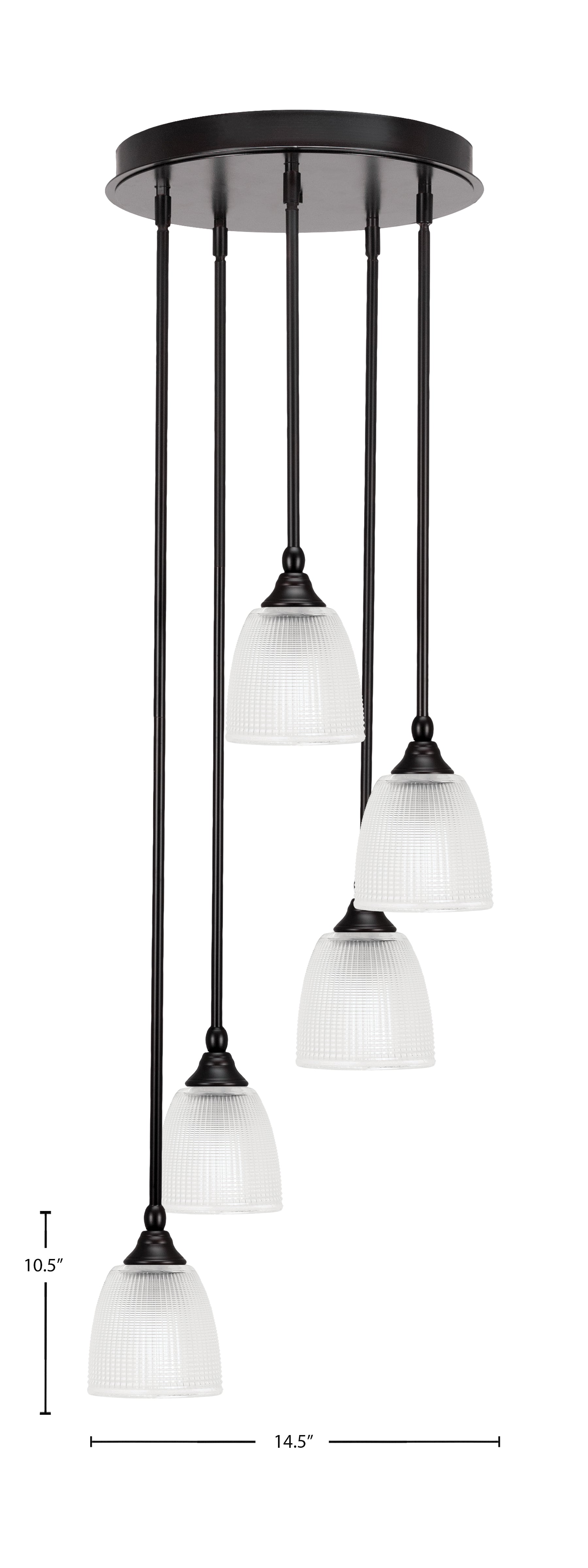 Empire Five Light Pendalier in Espresso with 5" Clear Ribbed Shade