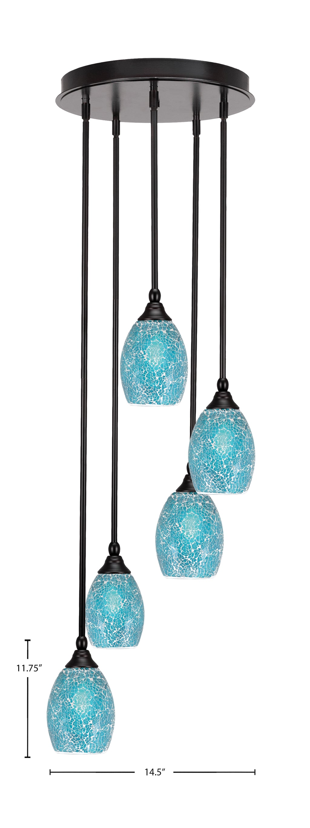 Empire Five Light Pendalier in Espresso with 5" Turquoise Fusion Shade